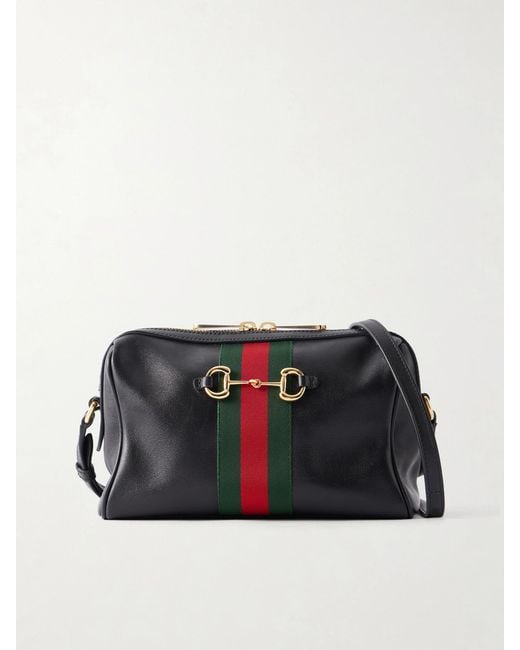 Gucci Black Camera Case Web-Trimmed Leather Shoulder Bag