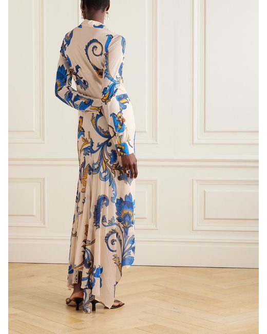 Etro White Floral-Print Chiffon Midi Shirt Dress