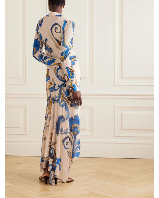 Etro White Midi-Hemdblusenkleid Aus Chiffon Mit Blumenprint
