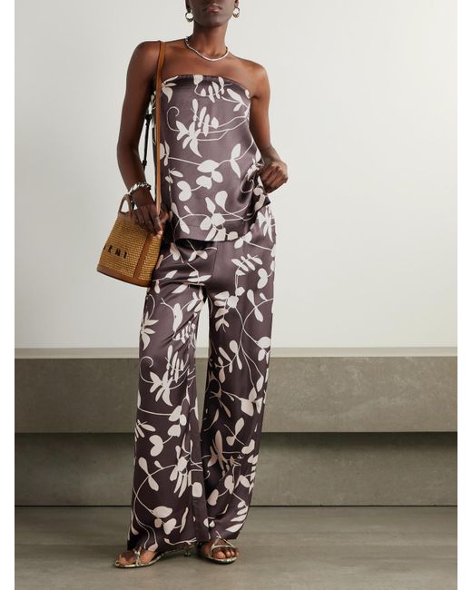 Faithfull The Brand Brown Chambien Trägerloses Oberteil Aus Crêpe Mit Blumenprint