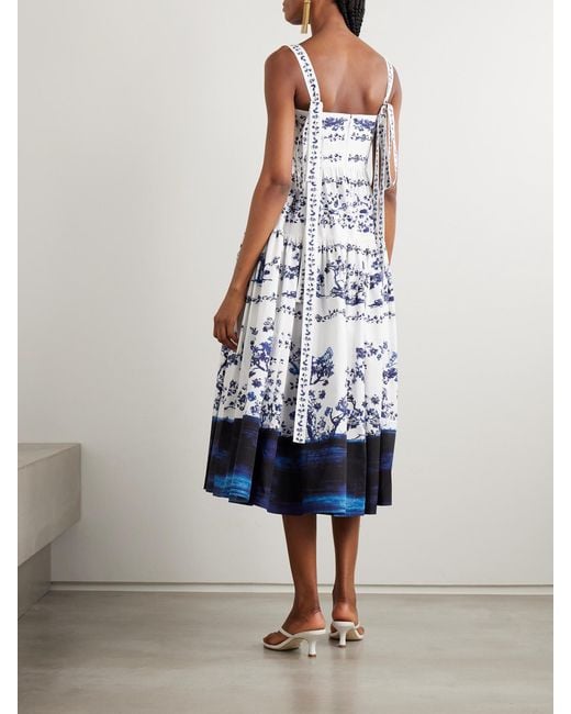 Erdem White Tiered Floral-Print Cotton-Poplin Midi Dress