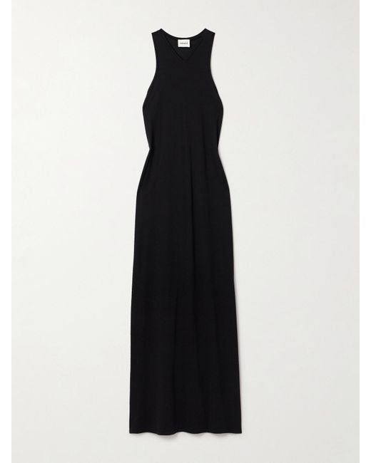 Khaite Black Vernetta Cotton-Blend Jersey Maxi Dress