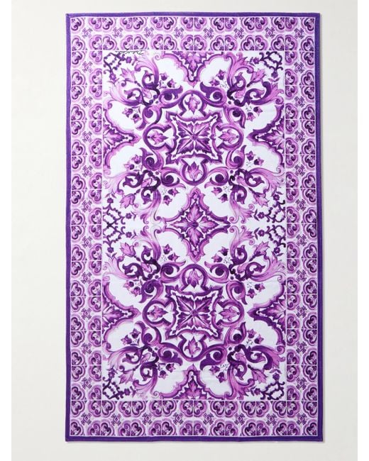 Dolce & Gabbana Purple Printed Cotton-Terry Beach Towel