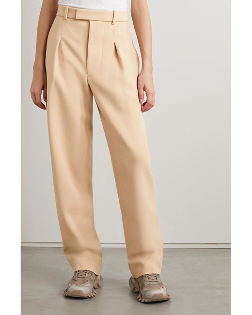 Wardrobe NYC Natural Hailey Bieber Pleated Wool Wide-Leg Pants
