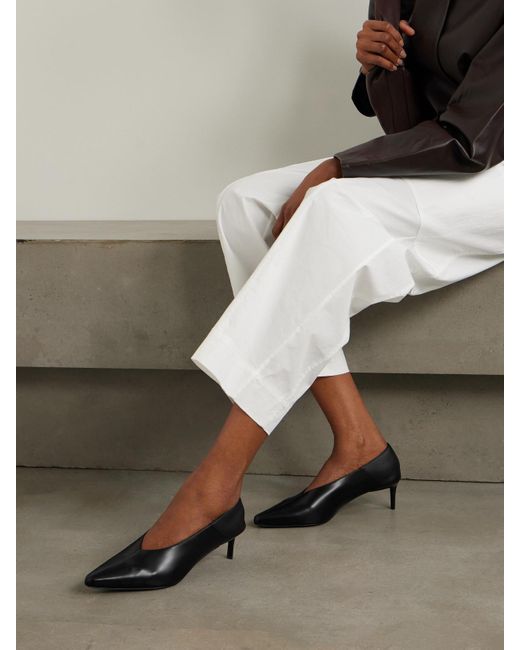 St. Agni Black Collapsible-Heel Leather Pumps