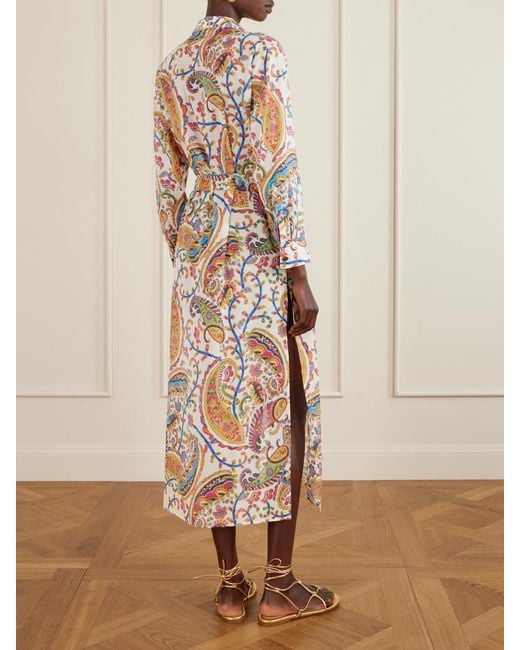 Etro Multicolor Belted Paisley-Print Cotton-Voile Midi Shirt Dress