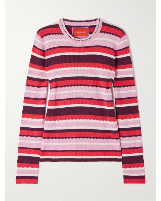 LaDoubleJ Red Striped Ribbed Cotton And Cashmere-Blend Sweater