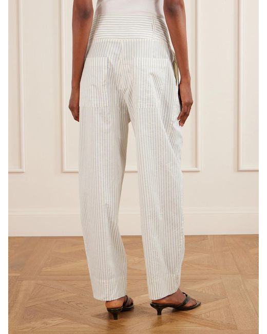Totême White Pleated Striped Cotton And Silk-Blend Straight-Leg Pants