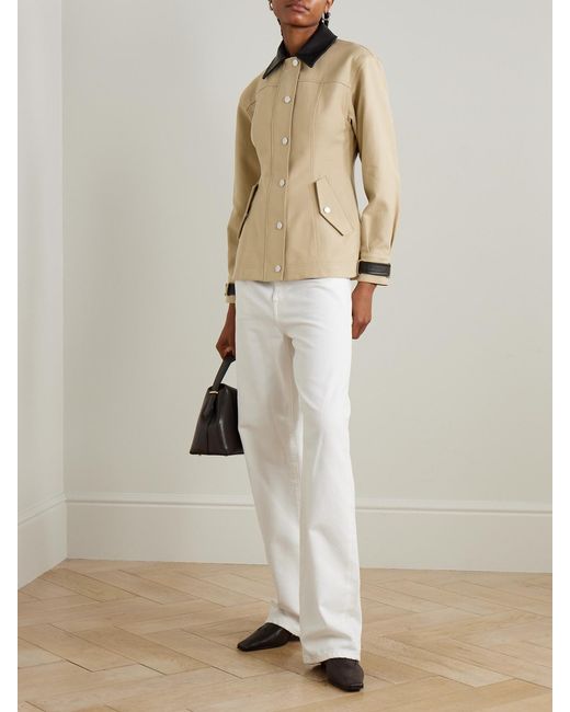 Veronica Beard Natural Talla Leather-Trimmed Cotton Jacket