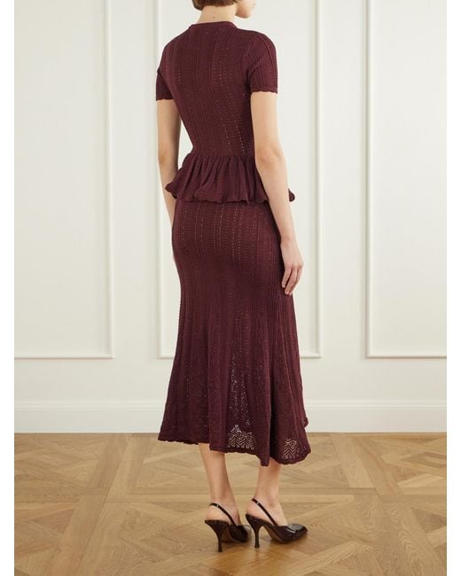 Self-Portrait Purple Button-Embellished Peplum Cotton Midi Dress