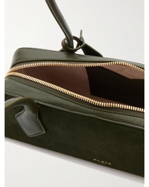 Alaïa Green Le Teckel Small Leather-Trimmed Suede Shoulder Bag