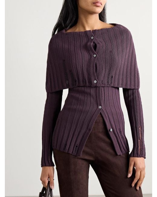 Cardigan En Coton Biologique Mélangé Côtelé Effet Vieilli Acne en coloris Purple
