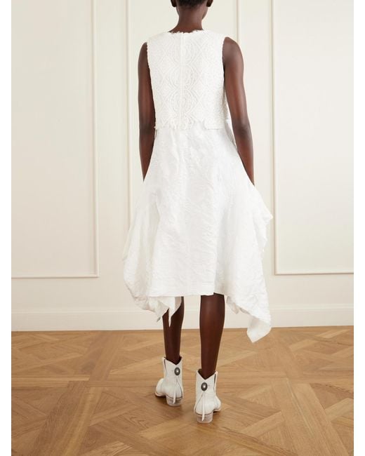 Comme des Garçons White Crochet-Trimmed Cloqué Midi Dress