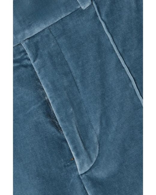 FRAME Blue The Slim Stacked Cotton-Blend Velvet Straight-Leg Pants