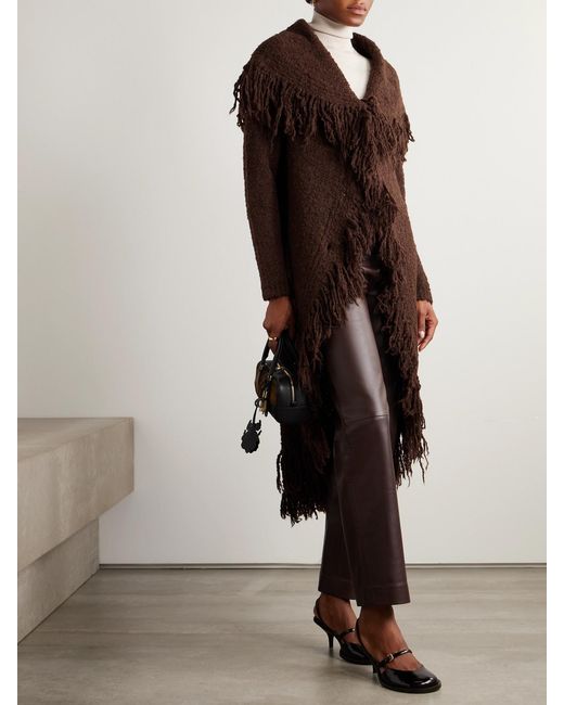 Cult Gaia Brown Victoria Duster Fringed Wool-Blend Bouclé Cardigan
