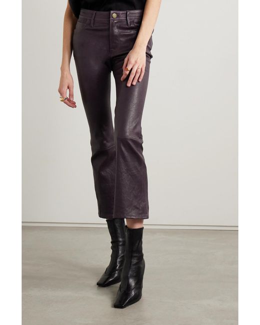 FRAME Blue Le Crop Mini Leather Bootcut Pants