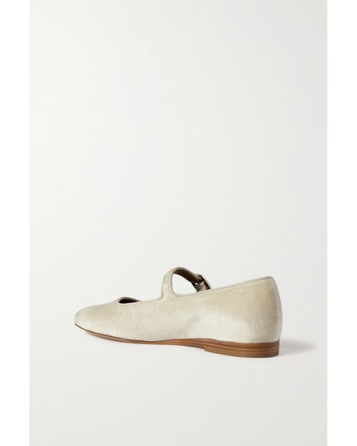 Le Monde Beryl Natural Grosgrain-Trimmed Velvet Mary Jane Ballet Flats
