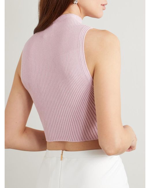 Courreges Pink Ärmelloses Oberteil Aus Einer Gerippten Baumwoll-Merinowollmischung Mit Applikation