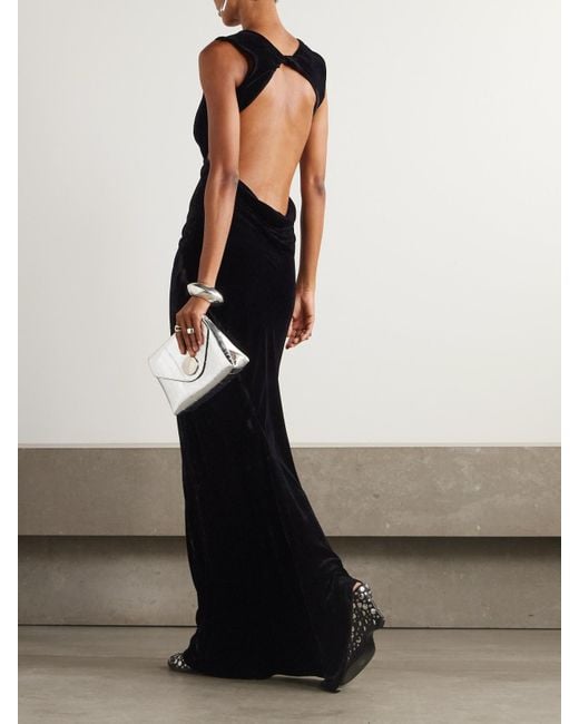 Rick Owens Black Twisted Open-Back Cutout Velvet Gown