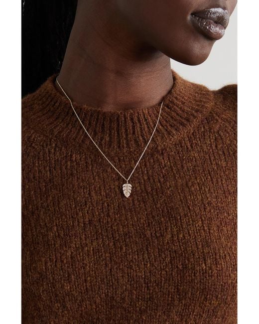 Sydney Evan Natural Large Monstera Leaf 14-Karat Diamond Necklace