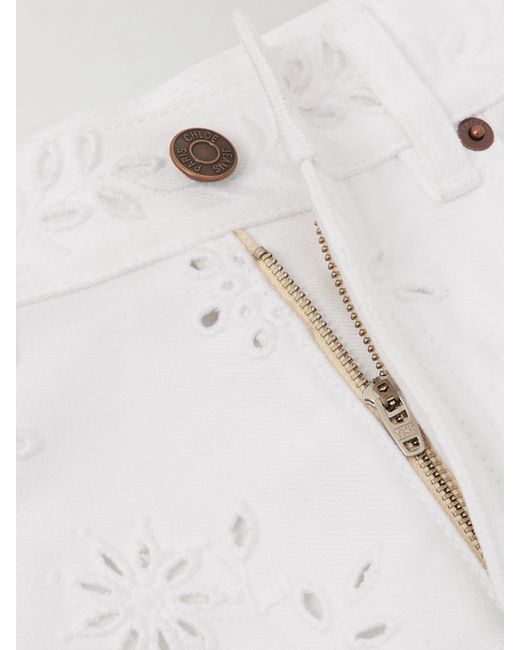 Jean Droit Taille Haute En Coton Biologique À Broderie Anglaise Chloé en coloris White