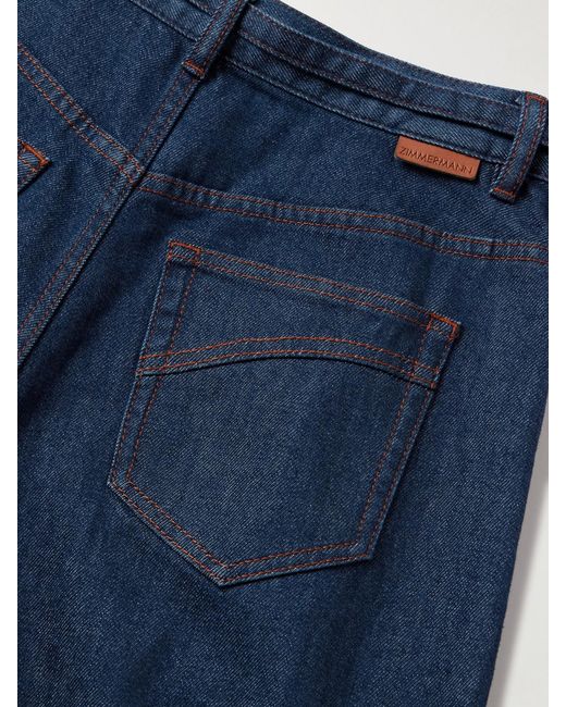 Zimmermann Blue Illuminate Belted High-Rise Wide-Leg Jeans