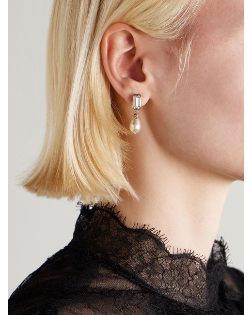 Alexander McQueen White Skull-Tone, Crystal And Faux Pearl Earrings