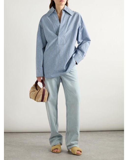 Chemise Oversize En Coton Mélangé À Rayures Bottega Veneta en coloris Blue