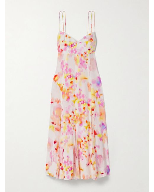 La Ligne White Luca Printed Silk Midi Dress