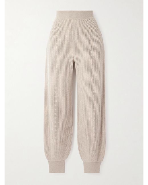Loro Piana Natural Plane Tree Ribbed Cashmere-Blend Tapered Pants