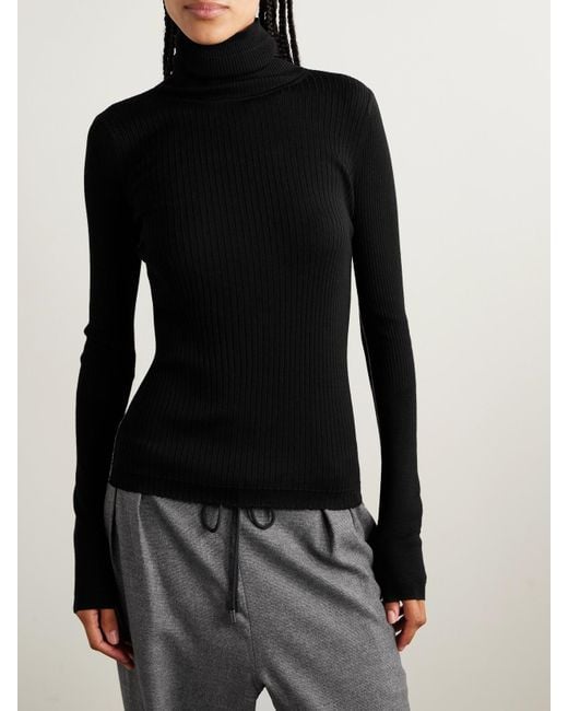 Maria McManus Black Ribbed Merino Wool Turtleneck Sweater