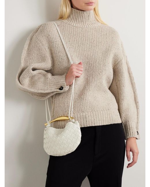 Bottega Veneta Natural Sardine Mini Intrecciato Leather Shoulder Bag