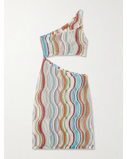 Missoni White One-Shoulder Cutout Metallic Crochet-Knit Mini Dress