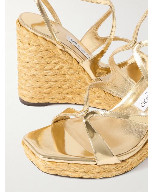 Jimmy Choo Ayla 110 Metallic Leather Espadrille Wedge Sandals