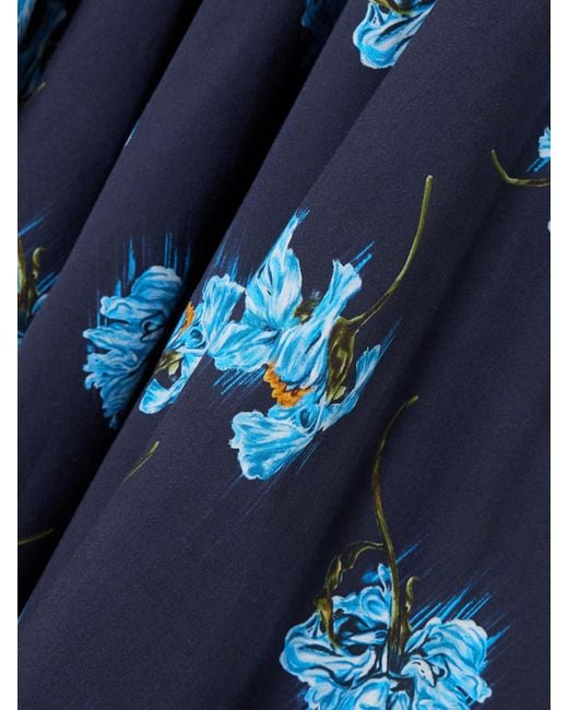 Emilia Wickstead Blue Mona Floral-Print Cotton-Poplin Midi Dress