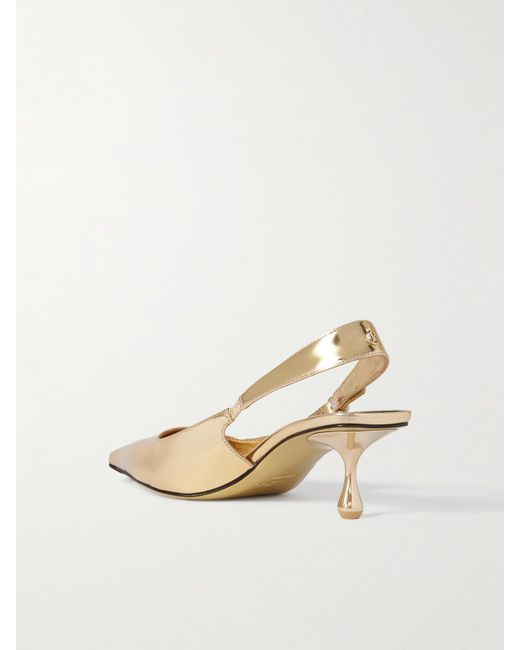 Jimmy Choo Natural Amel 50 Slingback-Pumps Aus Metallic-Leder Mit Logoverzierung