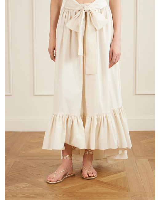 Lisa Marie Fernandez Natural Nicole Tie-Detailed Asymmetric Pleated Tiered Cotton-Poplin Maxi Skirt