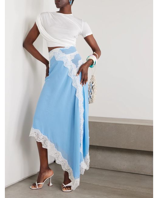 Christopher Esber Blue Verve Asymmetrisches Kleid Aus Geripptem Jersey Und Seiden-Georgette Mit Spitzenbesätzen