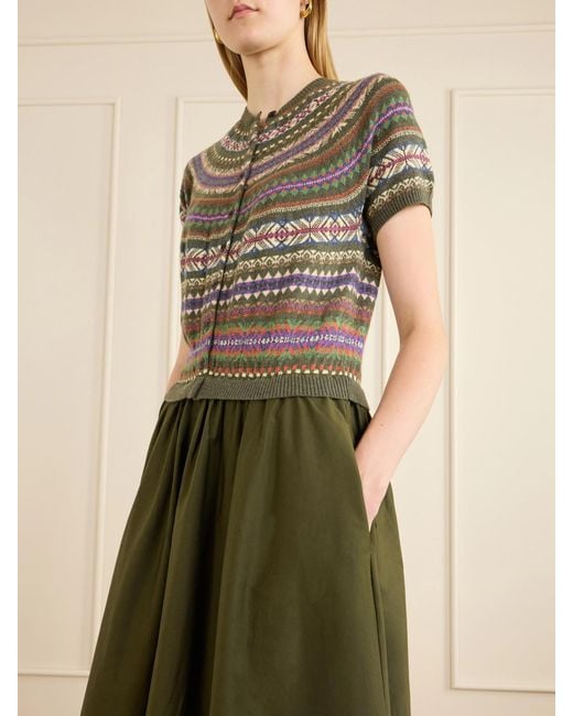 Polo Ralph Lauren Green Striped Wool, Cotton And Cashmere-Blend Midi Dress