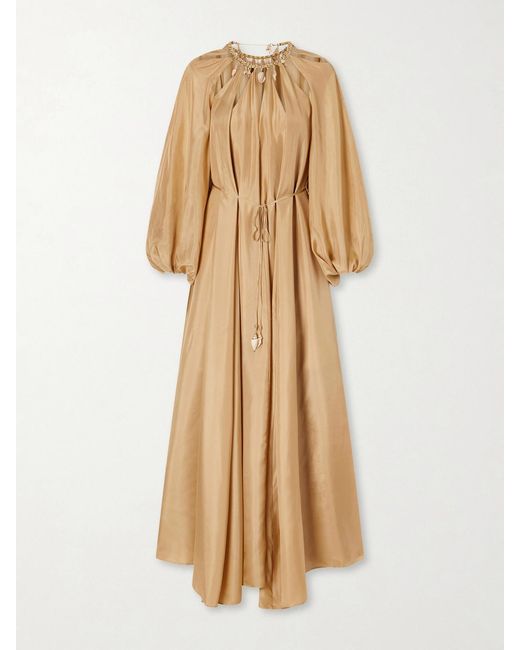 Zimmermann Natural Mahon Embellished Silk Maxi Dress