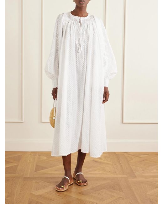 Thierry Colson White Vladia Ruffled Embroidered Cotton Maxi Dress
