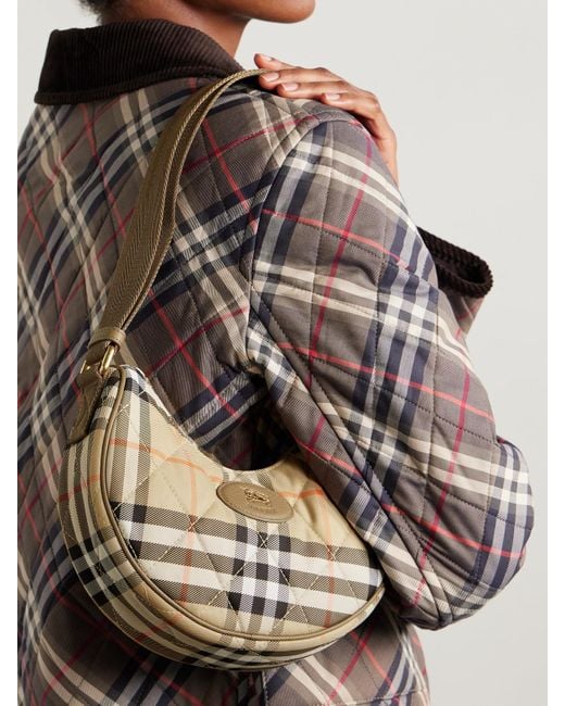 Burberry Natural Schultertasche Aus Gestepptem Twill Mit Karomuster Und Lederbesätzen