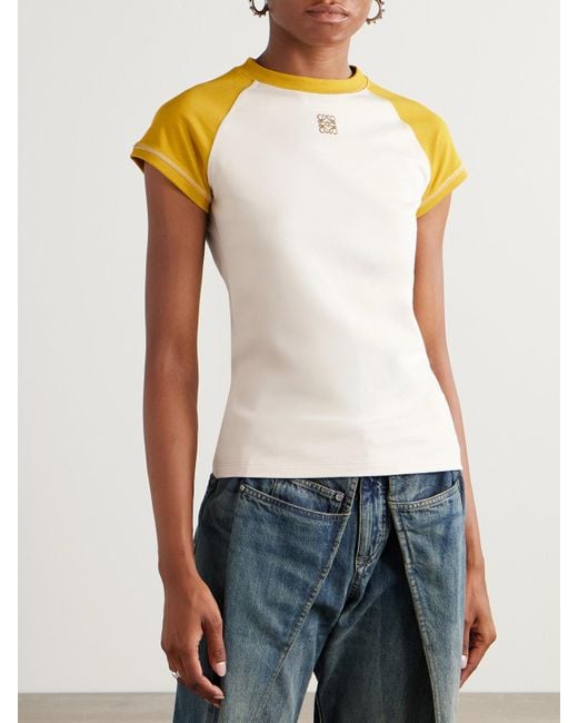 T-Shirt En Jersey De Coton Mélangé Bicolore À Broderie Anagram Loewe en coloris Yellow