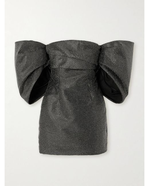 Solace London Black Elina Schulterfreies Minikleid Aus Faille Mit Kristallen Und Raffungen