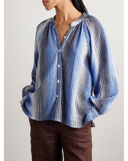 Lemlem Blue Mita Striped Cotton-Gauze Blouse