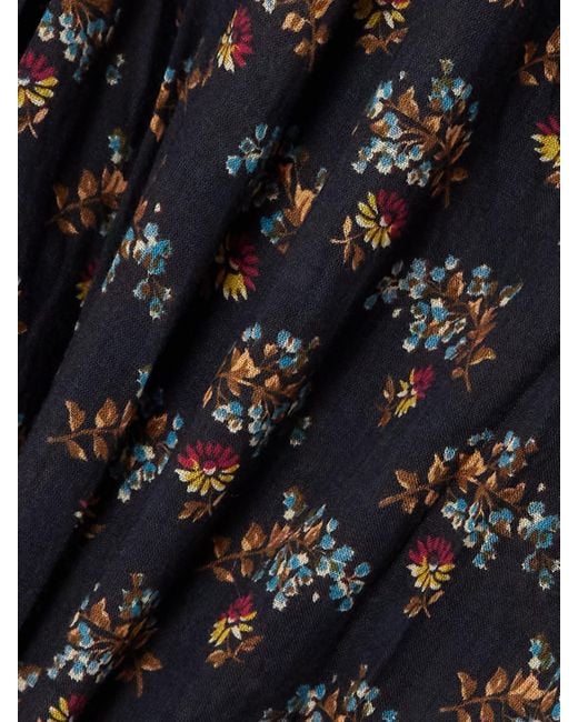 Doen Black Delfina Shirred Floral-Print Organic Cotton-Voile Midi Dress