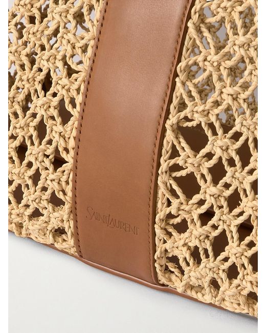 Saint Laurent Natural Loulou Leather-Trimmed Woven Raffia Tote