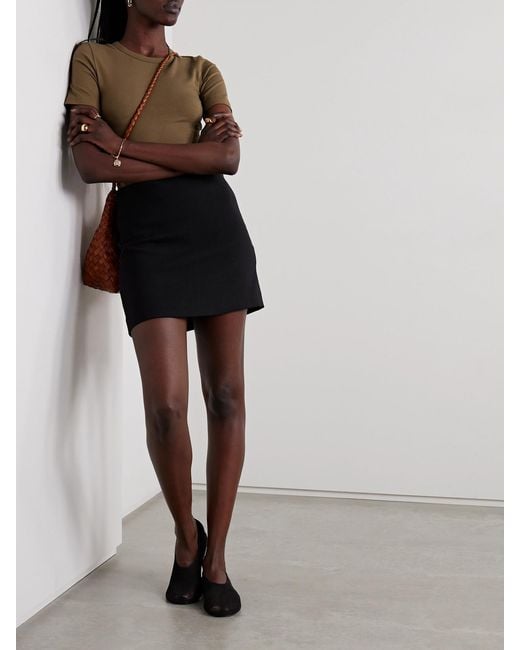 Matteau Black Wool-Blend Crepe Mini Skirt