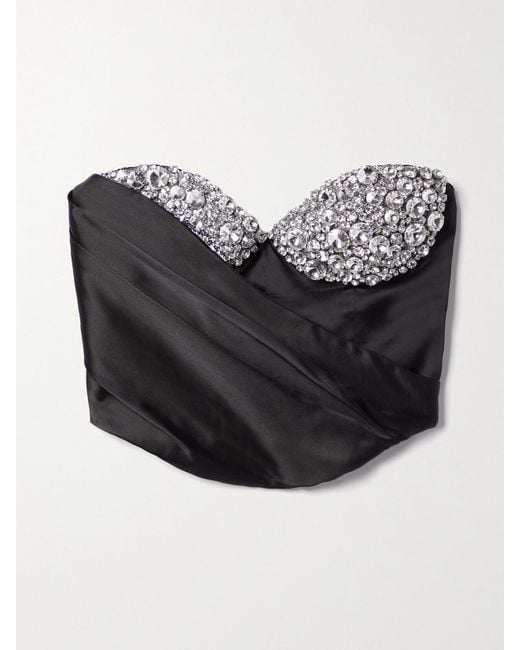 Area Black Verkürztes Bustier Satin Mit Kristallen Und Falten