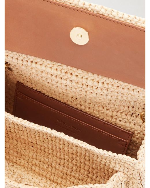Saint Laurent Natural Niki Mini Leather-Trimmed Raffia Shoulder Bag